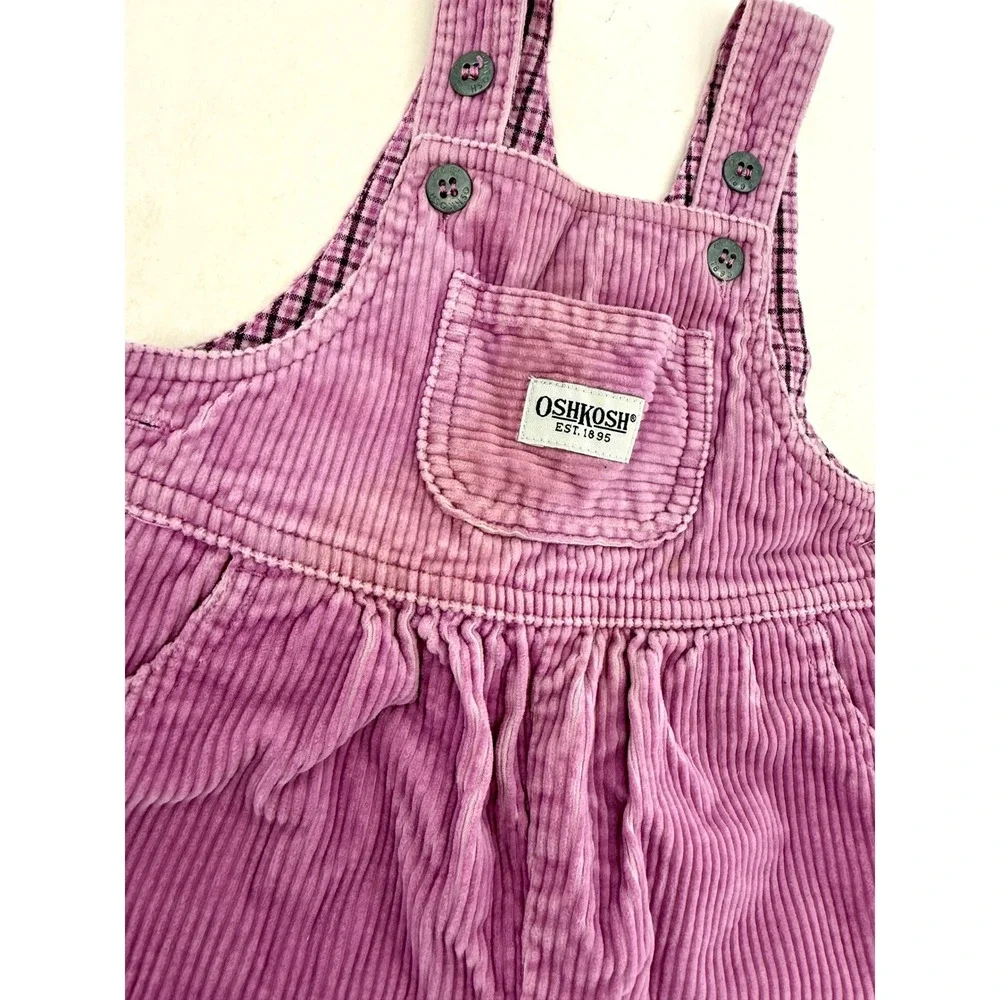 Vintage 90s Osh Kosh‎ B'Gosh Girls Pink Overalls Elephant Corduroy USA Size 3-6